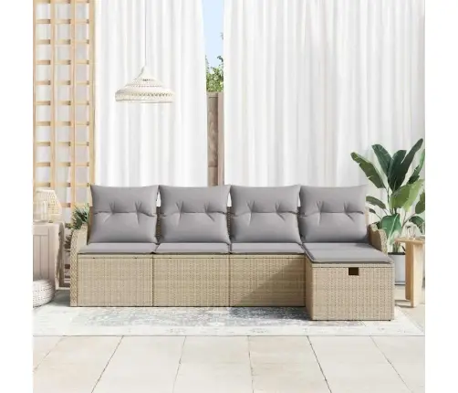 5 Gabalu Dārza Dīvānu Komplekts Ar Spilveniem Bēšā Poli Rotangpalmas Vidaxl