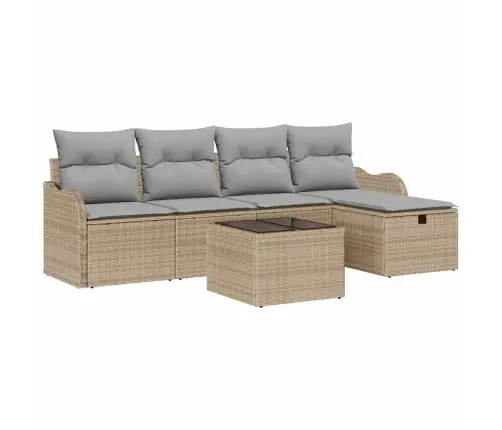 6 Gabalu Dārza Dīvānu Komplekts Ar Spilveniem Bēšs Polietilēna Rotangpalma Vidaxl