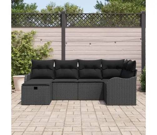 Sodo Sofų Rinkinys Su Pagalve 6 Pcs Juoda Poli Ratanas