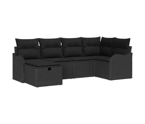 Sodo Sofų Rinkinys Su Pagalve 6 Pcs Juoda Poli Ratanas