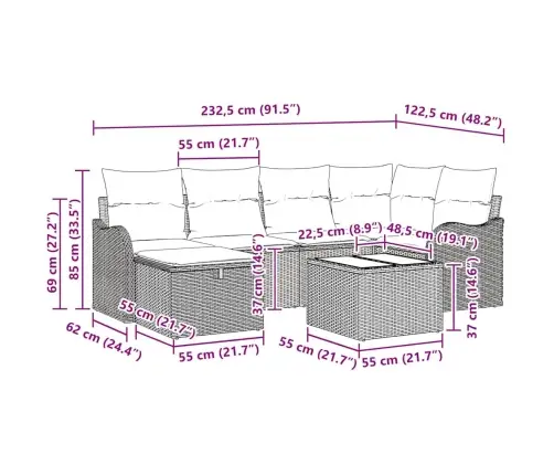 Aia Diivanikomplekt Padjaga 7 Pcs Pruun Ja Kreemjas Polürooster
