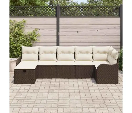 7 Daļu Dārza Dīvānu Komplekts Ar Spilveniem Brūnā Poli Rotangpalmas Vidaxl