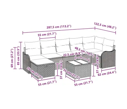 Sofos Komplektas Su Pagalve 8 Pcs Juoda Ir Kreminė Poliratanas