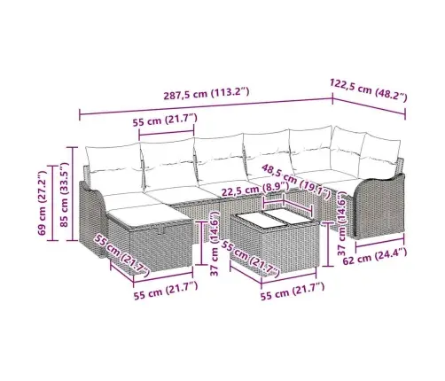 Sodo Sofų Rinkinys 8 Pcs Ruda Ir Kreminė 287.5 X 122.5 X 85 Cm