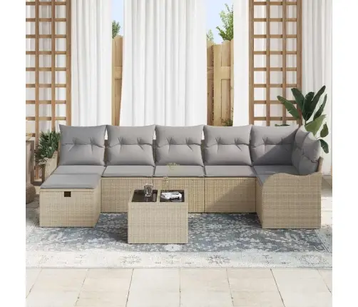 8 Daļu Dārza Dīvānu Komplekts Ar Spilveniem Bēšs Poli Rotangpalma Vidaxl