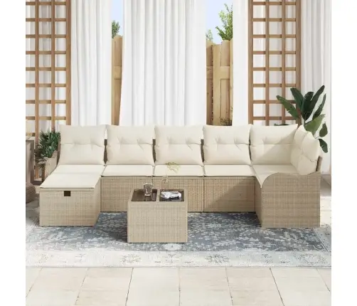 8 Gabalu Dārza Dīvānu Komplekts Ar Spilveniem Bēšā Poli Rotangpalmas Vidaxl