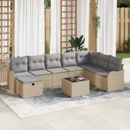 Dārza Dīvānu Komplekts Ar Spilvenu 9 Pcs Bēša Un Gaiši Pelēka Vidaxl