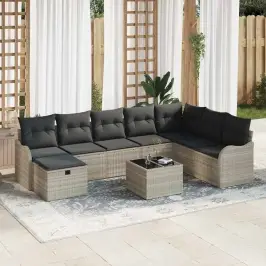 Dārza Dīvānu Komplekts 9 Pcs Gaiši Pelēka 287.5 X 177.5 X 85 Cm Vidaxl