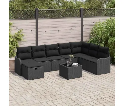 Sofos Komplektas Su Pagalve Su Saugykla Juoda Poliratanas