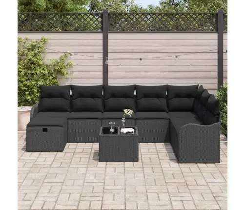 Sofos Komplektas Su Pagalve Su Saugykla Juoda Poliratanas