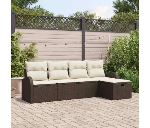 5 Daļu Dārza Dīvānu Komplekts Ar Spilveniem Brūnā Polietilēna Rotangpalma Vidaxl