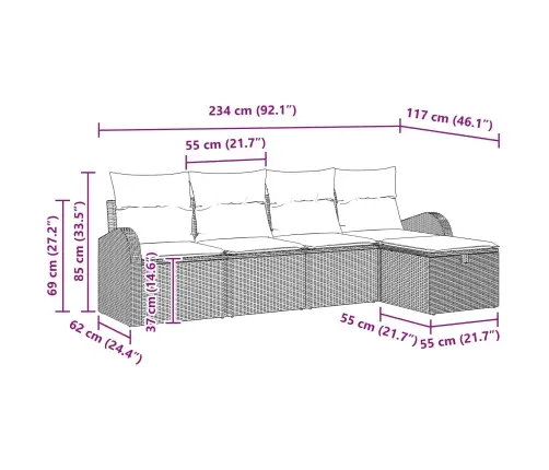 Sofos Komplektas Su Pagalve Šviesiai Pilka Poliratanas