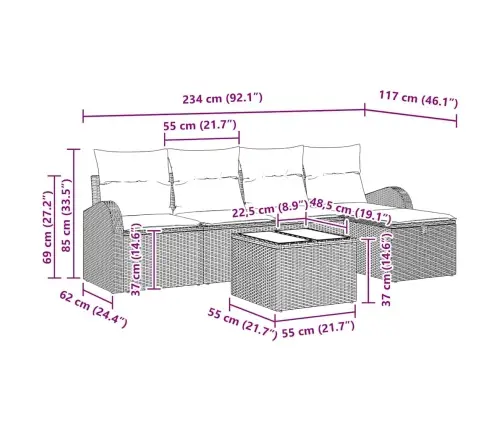 6 Gabalu Dārza Dīvānu Komplekts Ar Spilveniem Brūnā Poli Rotangpalmas Vidaxl