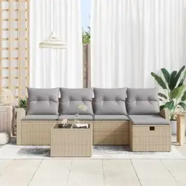 Sodo Sofų Rinkinys 6 Pcs Smėlio Ir Šviesiai Pilkos Spalvos
