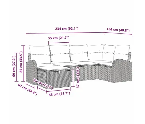 Sodo Sofų Rinkinys 6 Pcs Pilka 234 X 124 X 85 Cm Poli Ratanas Sodo Sofų Rinkinys 6 Pcs Pilka 234 X 124 X 85 Cm Poli Ratanas
