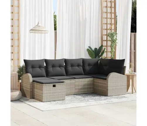 6 Gabalu Dārza Dīvānu Komplekts Ar Spilveniem Gaiši Pelēkā Polirotangā Vidaxl