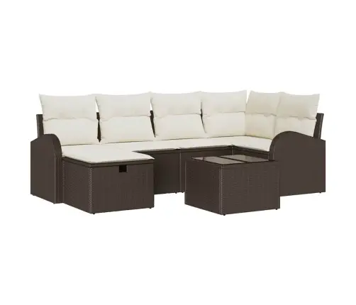 7 Gabalu Dārza Dīvānu Komplekts Ar Spilveniem Brūnā Poli Rotangpalma Vidaxl