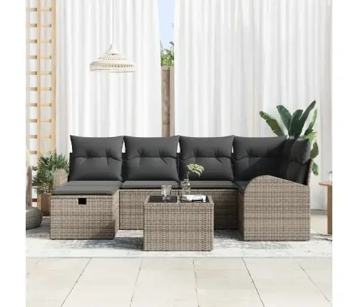 7 Daļīgs Dārza Dīvānu Komplekts Ar Spilveniem Pelēkā Poli Rotangpalma Vidaxl