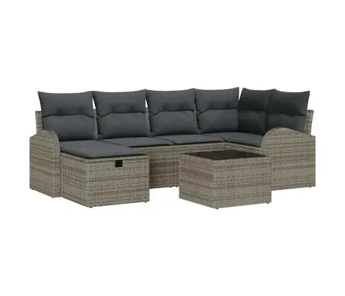 7 Daļīgs Dārza Dīvānu Komplekts Ar Spilveniem Pelēkā Poli Rotangpalma Vidaxl