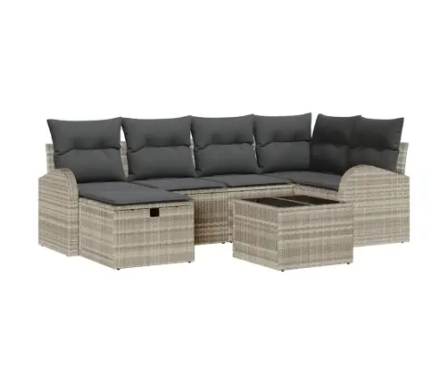 7 Daļu Dārza Dīvānu Komplekts Ar Spilveniem Gaiši Pelēkā Polirotangā Vidaxl