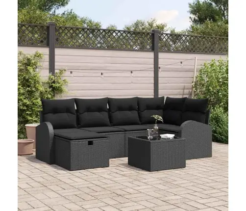 Sodo Sofų Rinkinys 7 Pcs Juoda 234 X 124 X 85 Cm Poli Ratanas