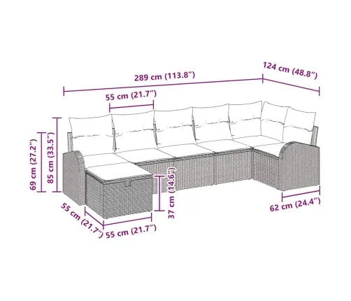 7 Gab. Dārza Dīvānu Komplekts Ar Spilveniem Melnā Poli Rotangpalmas Vidaxl