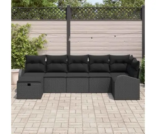 Dīvānu Komplekts Ar Spilvenu 7 Pcs Melna Poliratāns Vidaxl