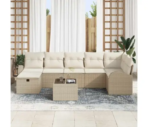 Sodo Sofų Rinkinys Su Pagalve 8 Pcs Smėlio Ir Kreminės Spalvos