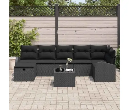 Sofos Komplektas Su Pagalve Su Saugykla 8 Pcs Juoda Poliratanas