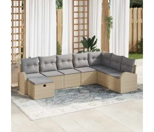 8 Daļu Dārza Dīvānu Komplekts Ar Spilveniem Bēšs Poli Rotangpalma Vidaxl