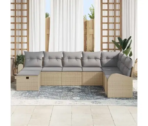 8 Daļu Dārza Dīvānu Komplekts Ar Spilveniem Bēšs Poli Rotangpalma Vidaxl