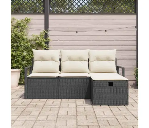 4 Gabalu Dārza Dīvānu Komplekts Ar Spilveniem Melnā Poli Rotangpalma Vidaxl