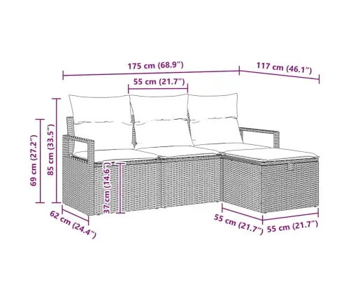 Diivanikomplekt Padjaga 4 Pcs Beež Ja Heledhall Polürotang
