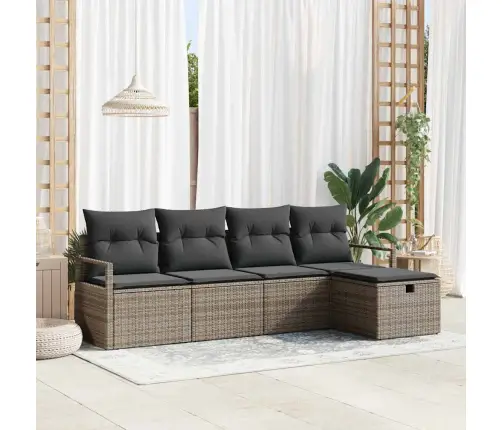 5 Daļu Dārza Dīvānu Komplekts Ar Spilveniem Pelēkā Poli Rotangpalma Vidaxl