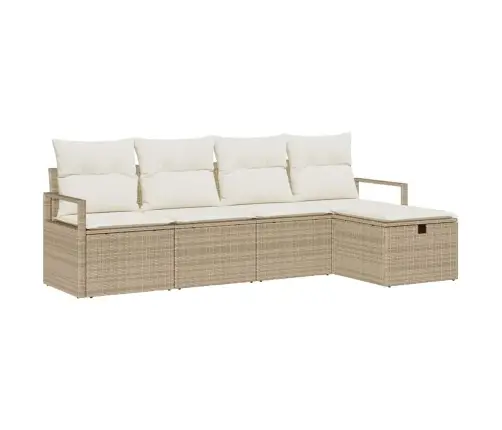 5 Detaļu Dārza Dīvānu Komplekts Ar Spilveniem Bēšā Polietilēna Rotangpalma Vidaxl