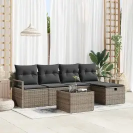 Sodo Sofų Rinkinys 6 Pcs Pilka 230 X 117 X 85 Cm Poli Ratanas