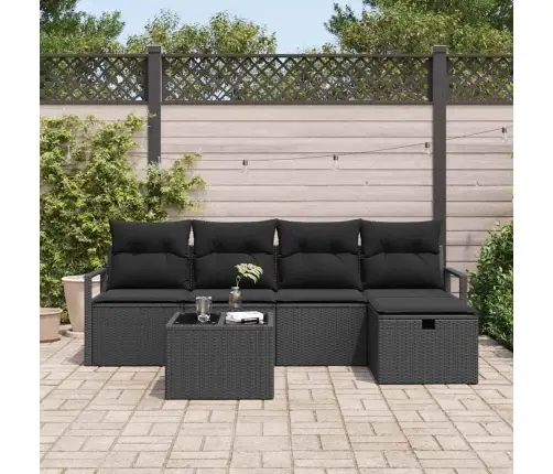 Sofos Komplektas Su Pagalve Su Saugykla 6 Pcs Juoda Poliratanas