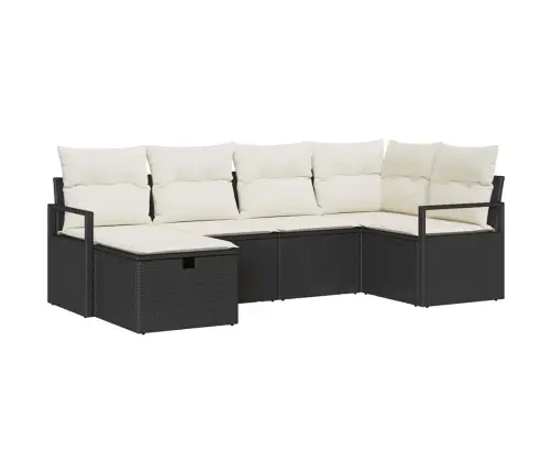 6 Daļu Dārza Dīvānu Komplekts Ar Spilveniem Melna Polietilēna Rotangpalma Vidaxl