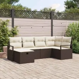 Dārza Dīvānu Komplekts Ar Spilvenu 6 Pcs Brūna Un Krēmkrāsas Vidaxl
