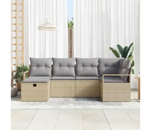Sodo Sofų Rinkinys 6 Pcs Smėlio Ir Šviesiai Pilkos Spalvos