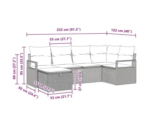 Sodo Sofų Rinkinys 6 Pcs Smėlio Ir Šviesiai Pilkos Spalvos