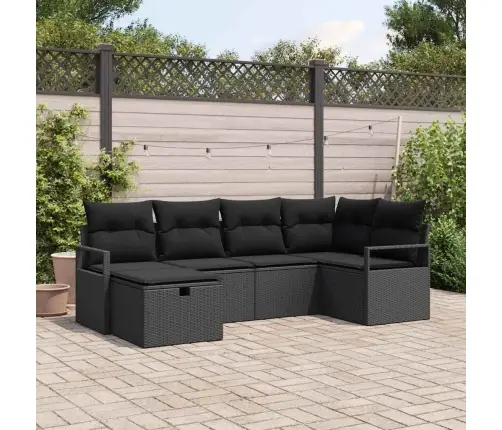 Sofos Komplektas Su Pagalve Su Saugykla Juoda Poliratanas