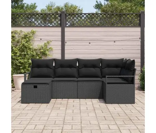 Sofos Komplektas Su Pagalve Su Saugykla Juoda Poliratanas