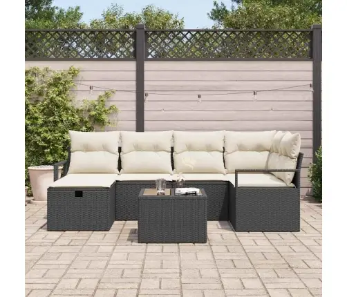 Sofos Komplektas Su Pagalve 7 Pcs Juoda Ir Kreminė Poliratanas