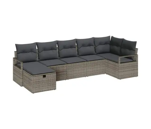 7 Daļu Dārza Dīvānu Komplekts Ar Spilveniem Pelēkā Poli Rotangpalma Vidaxl