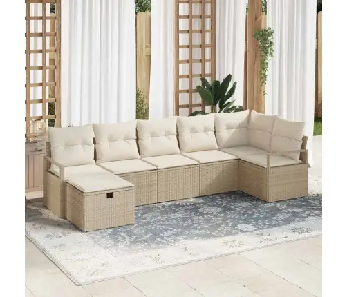 7 Daļu Dārza Dīvānu Komplekts Ar Spilveniem Bēšā Polietilēna Rotangpalma Vidaxl