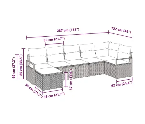 7 Daļu Dārza Dīvānu Komplekts Ar Spilveniem Bēšā Polietilēna Rotangpalma Vidaxl