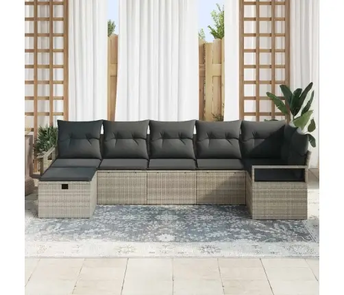 7 Daļīgs Dārza Dīvānu Komplekts Ar Spilveniem Gaiši Pelēkā Poli Rotangpalma Vidaxl