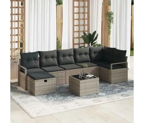 8 Daļu Dārza Dīvānu Komplekts Ar Spilveniem Pelēks Poli Rotangpalma Vidaxl 8 Daļu Dārza Dīvānu Komplekts Ar Spilveniem Pelēks Poli Rotangpalma Vidaxl