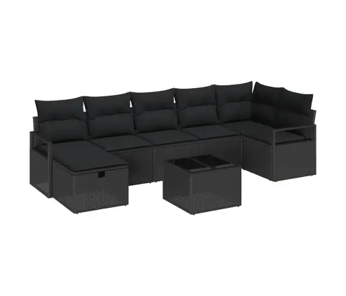 Sofos Komplektas Su Pagalve Su Saugykla 8 Pcs Juoda Poliratanas